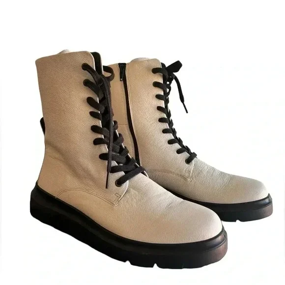 ECCO WOMEN'S NOUVELLE LACE BOOT LimeStone Side Zip Leather EU 41 US 10/10.5 - Picture 2 of 16